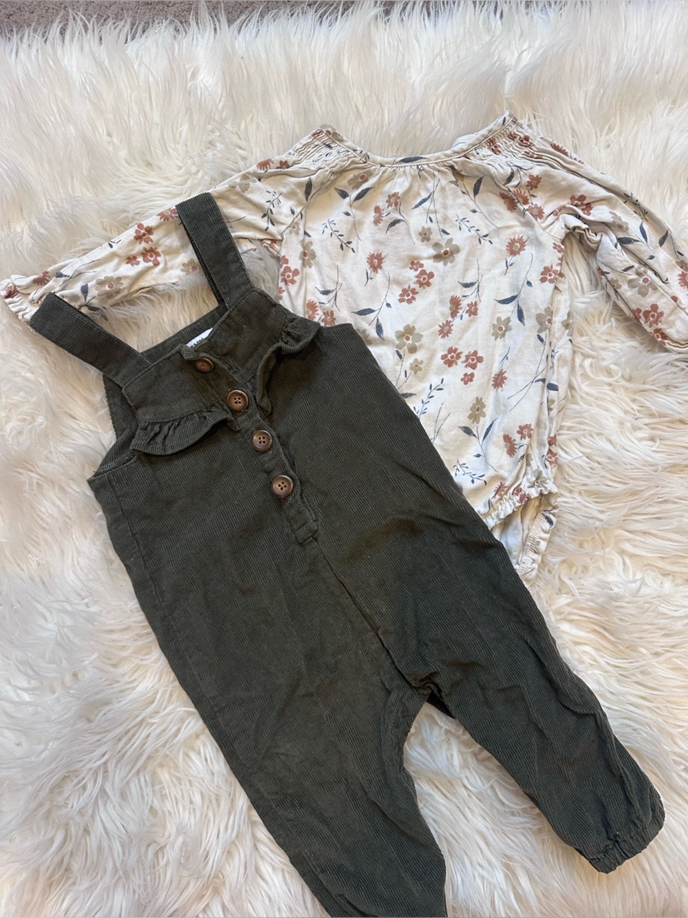Old Navy Olive Green Corduroy Button-Front Baby One-Piece Overalls + Bodysuit
